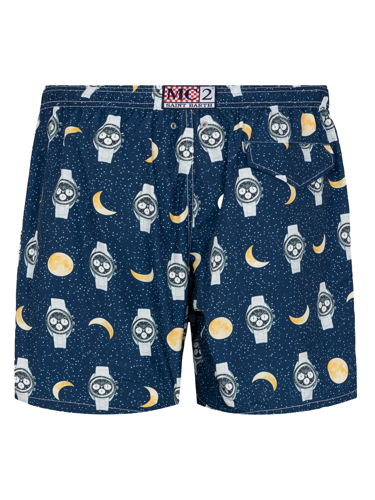 Costume mare Lighting blu navy con stampa orologi e luna
