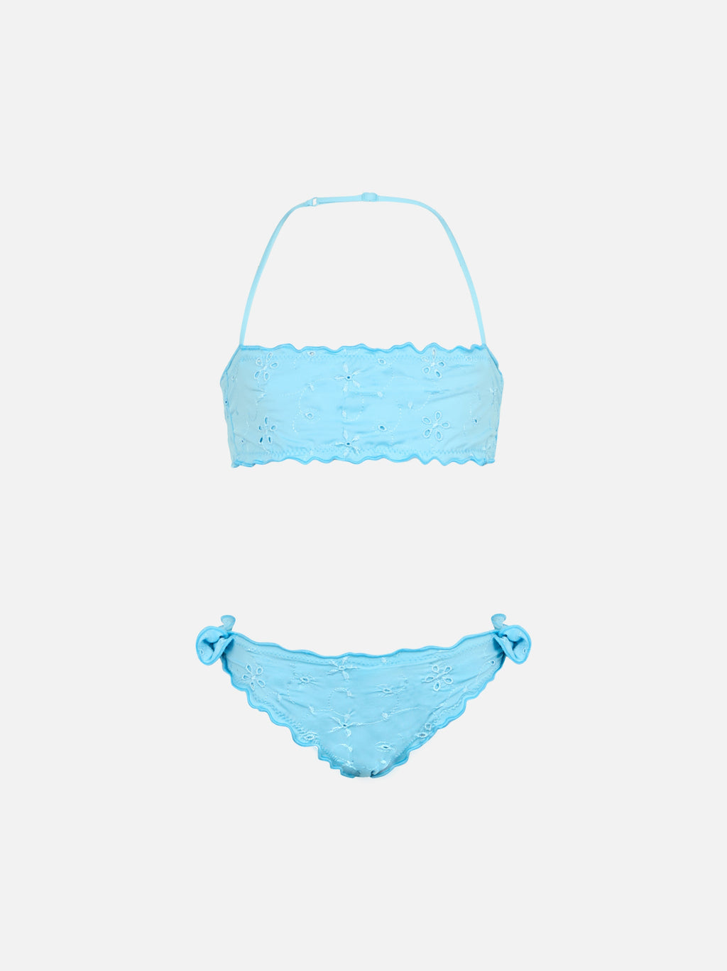 Bikini a fascia Emy azzurro in sangallo