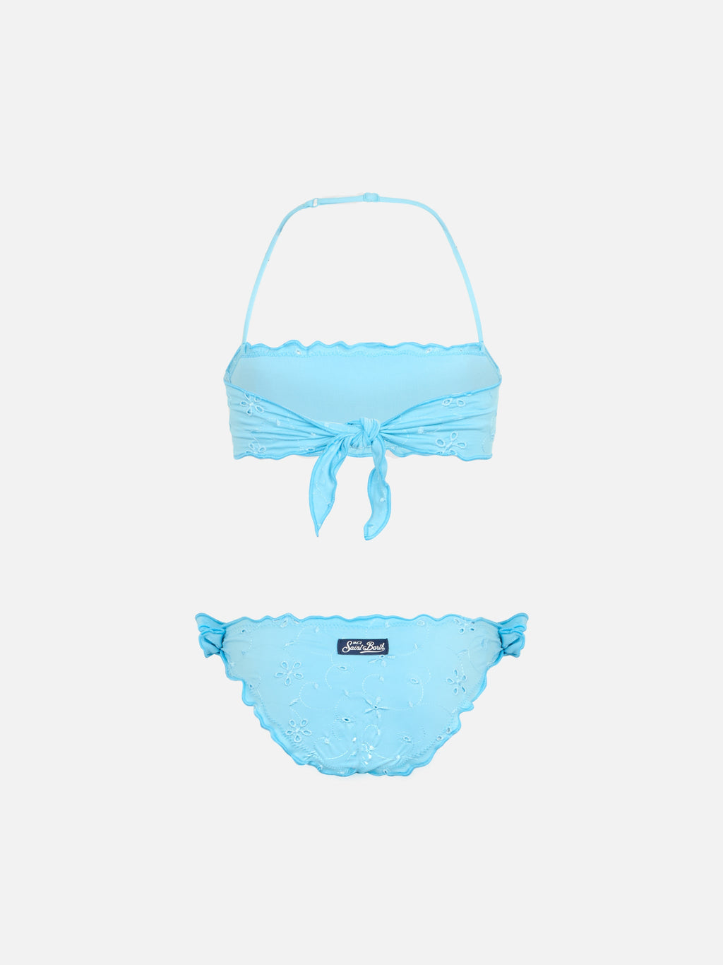 Bikini a fascia Emy azzurro in sangallo