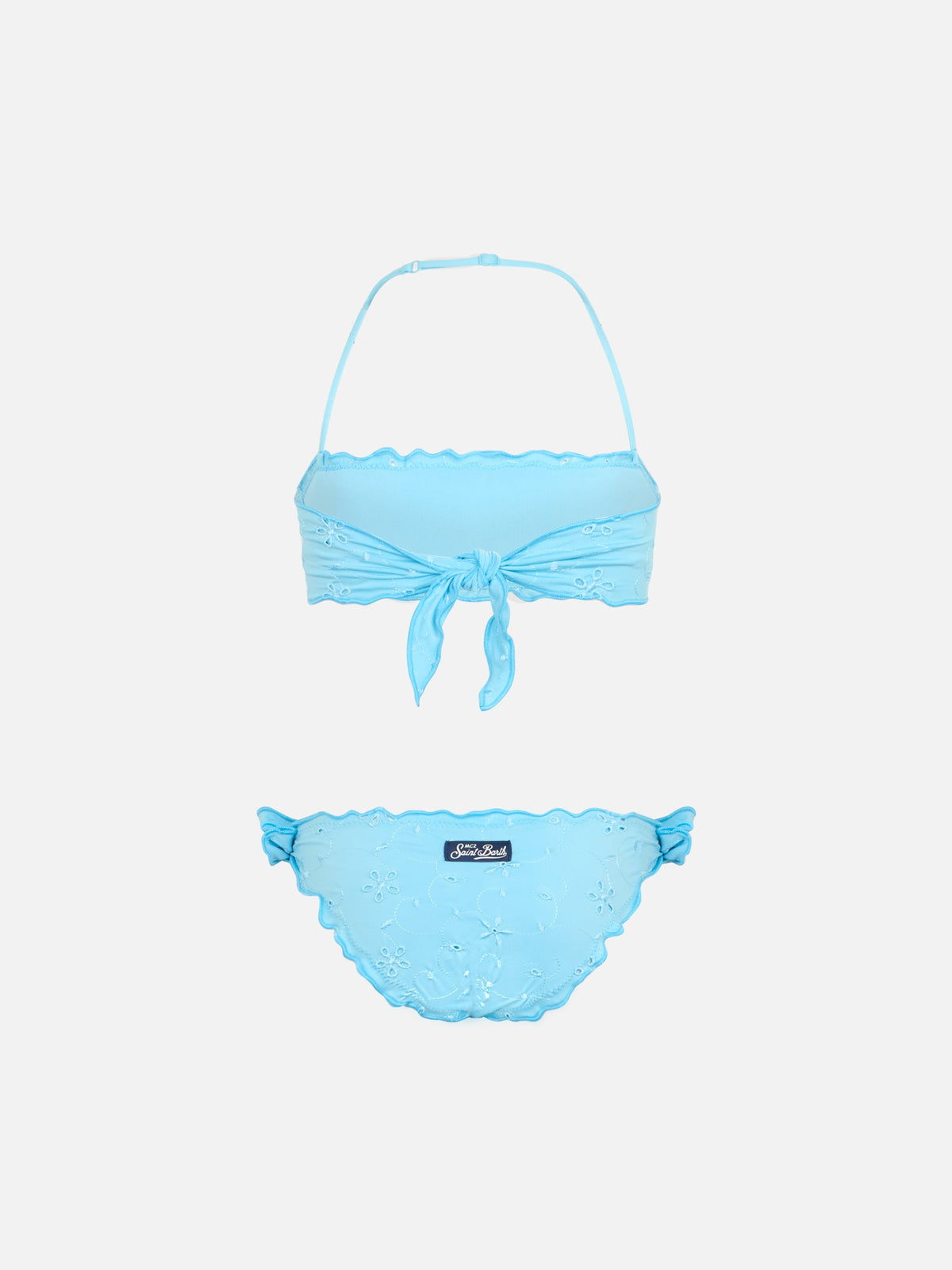 Bikini a fascia Emy azzurro in sangallo