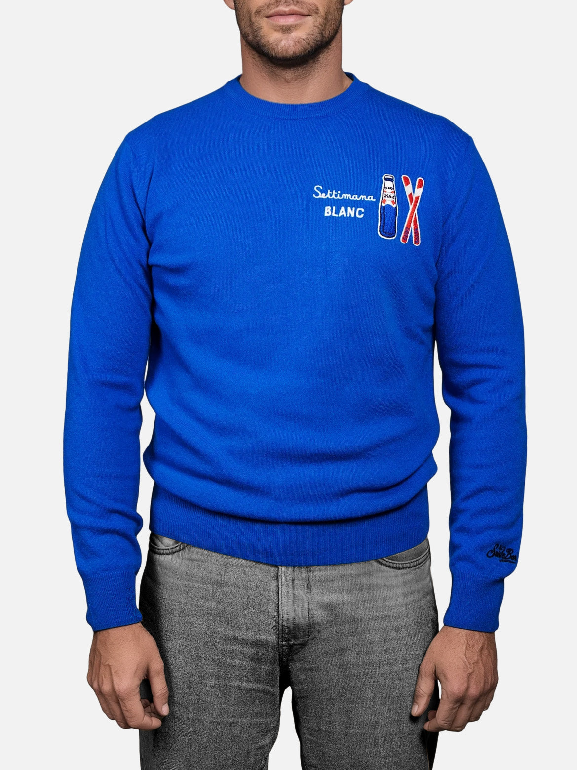 Maglione Heron Light bluette con ricamo Settimana Blanc | Special Edition