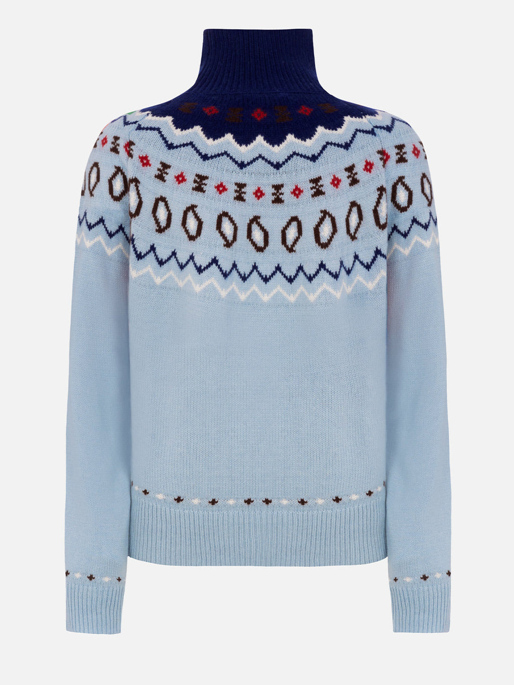 Maglia dolcevita Meghan Nordic azzurra con jacquard fiori broccato