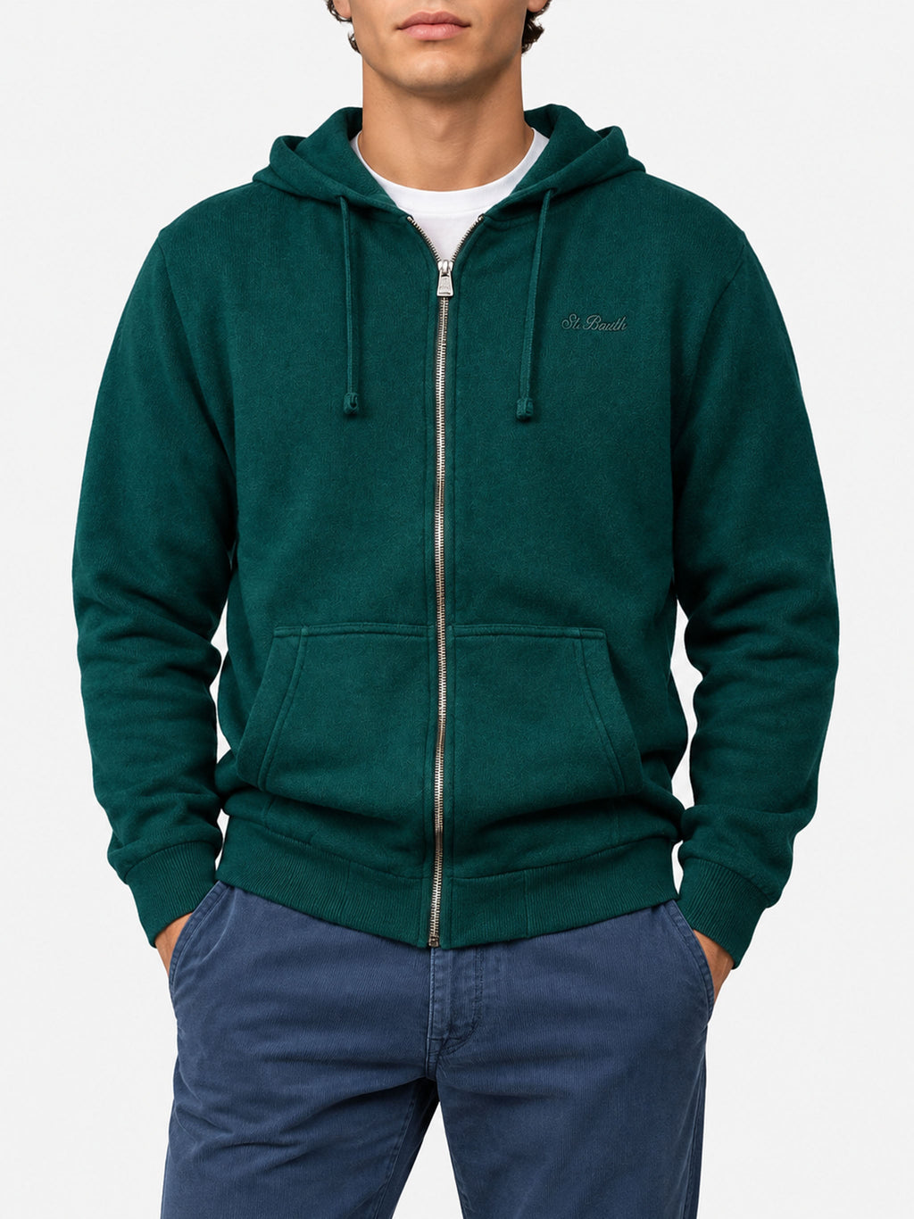 Felpa con cappuccio e zip Mercer verde scuro ricamo logo product image 2