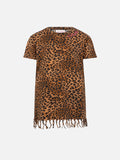 Abito Abbey con stampa leopardo sabbia e orlo con frange