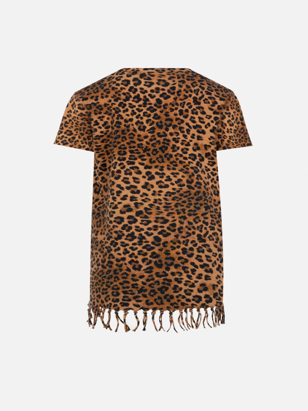 Abito Abbey con stampa leopardo sabbia e orlo con frange