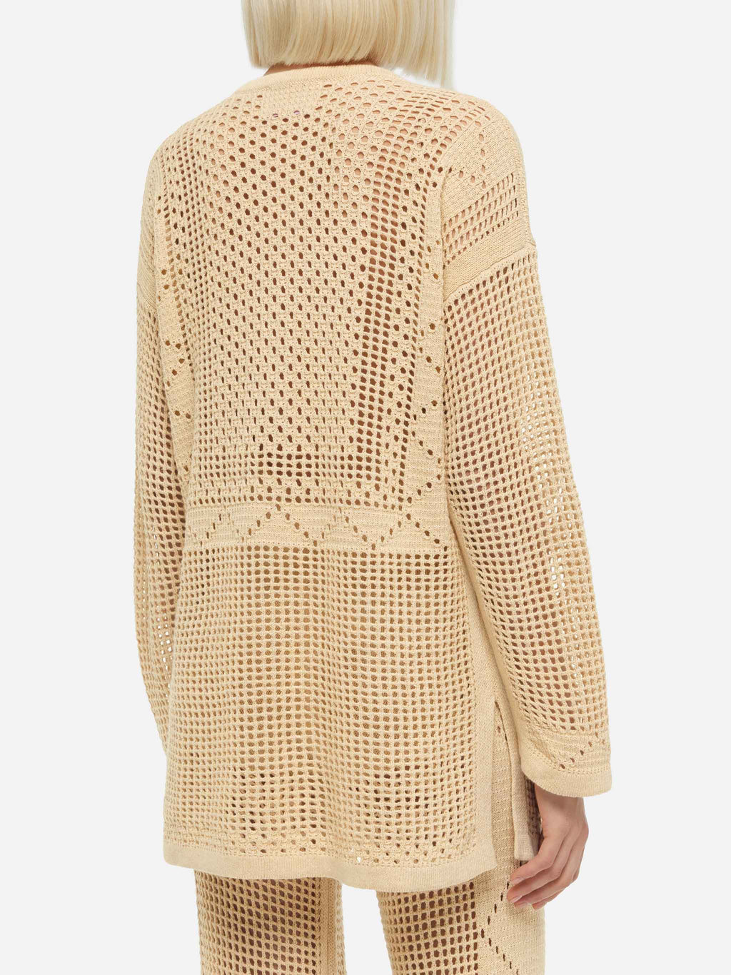 Top Alicia beige in crochet a maniche lunghe
