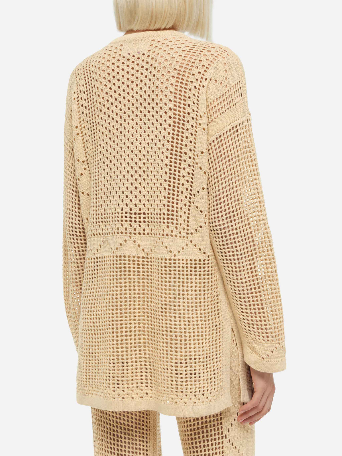Top Alicia beige in crochet a maniche lunghe