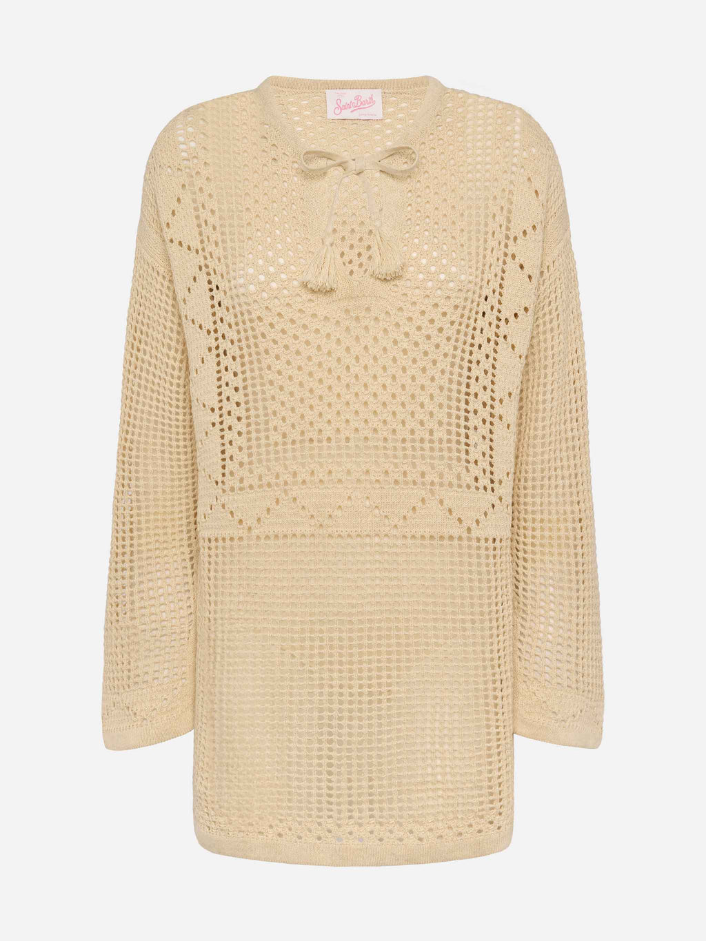 Top Alicia beige in crochet a maniche lunghe
