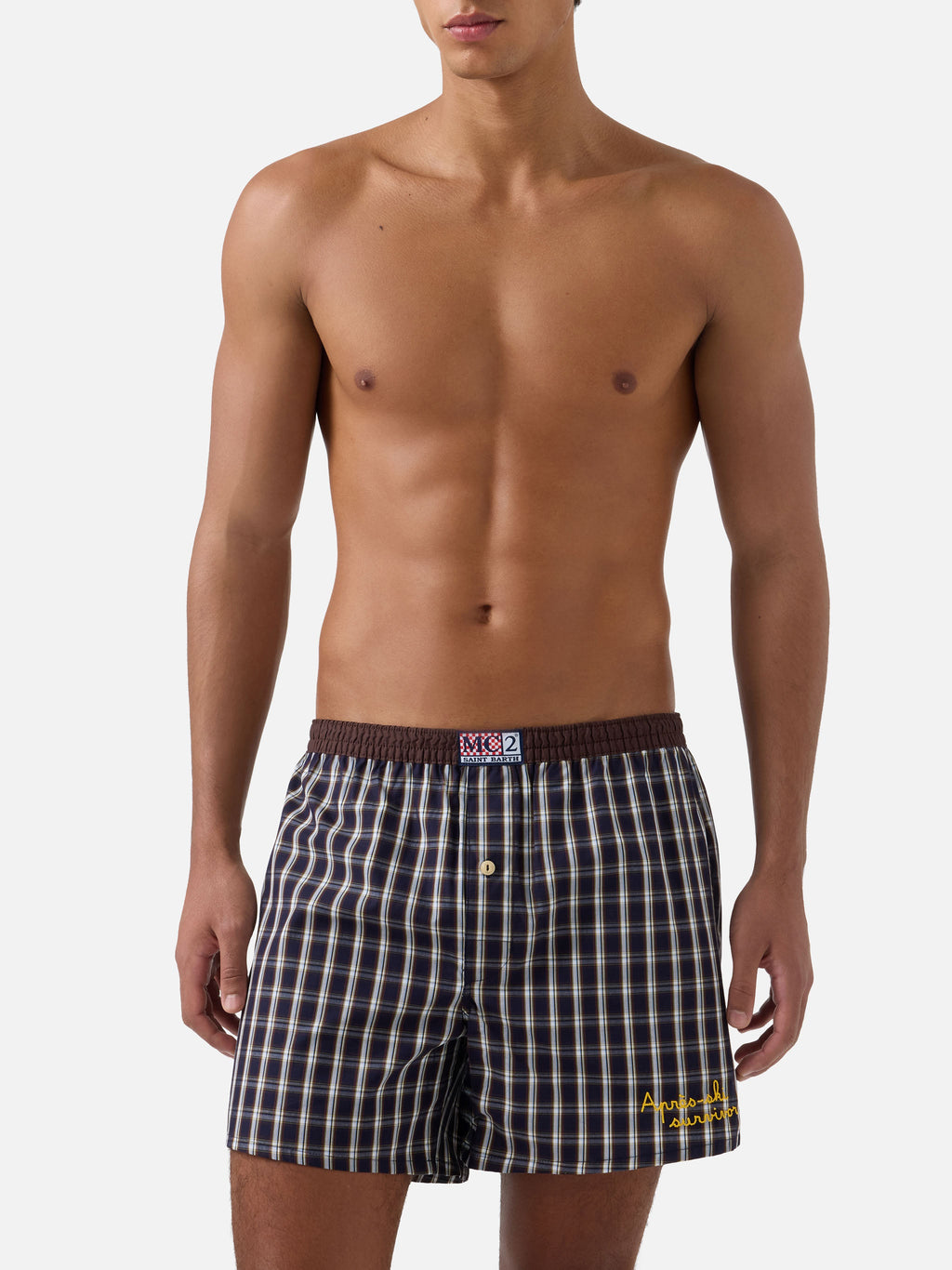 Boxer Adam blu navy in cotone con stampa tartan