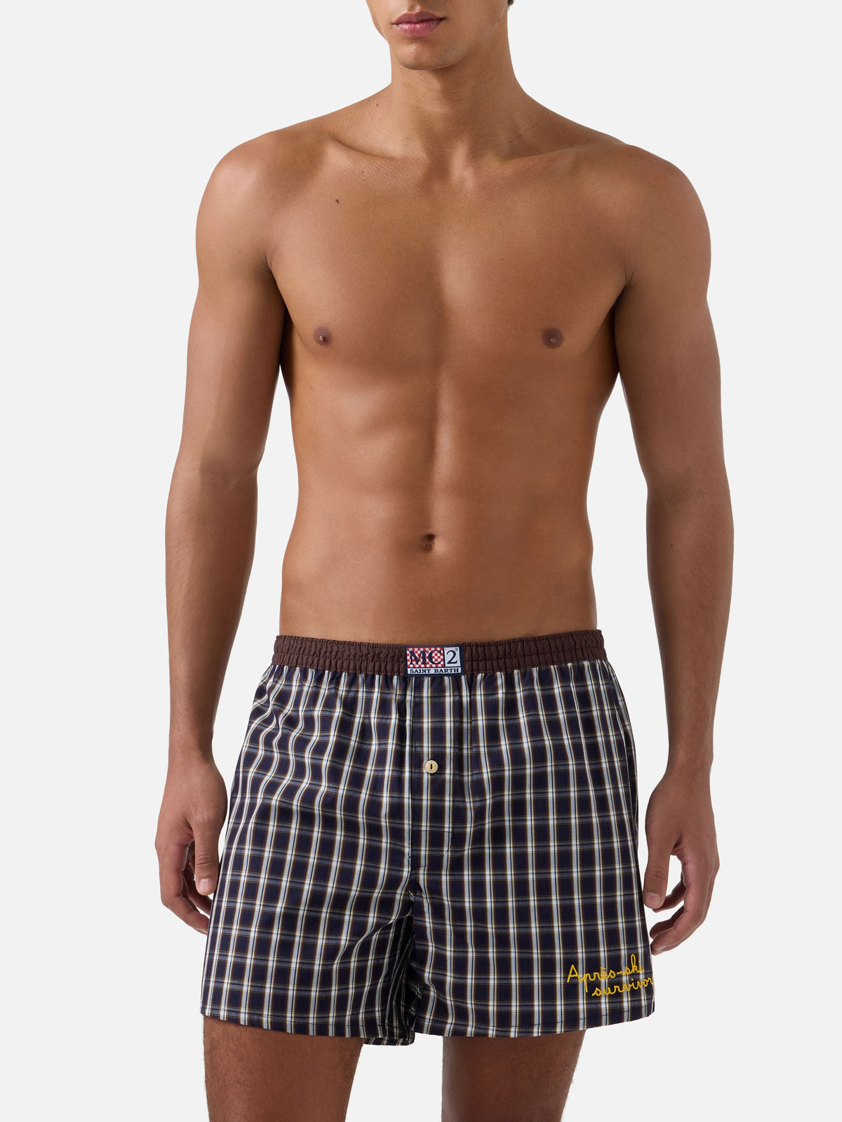 Boxer Adam blu navy in cotone con stampa tartan