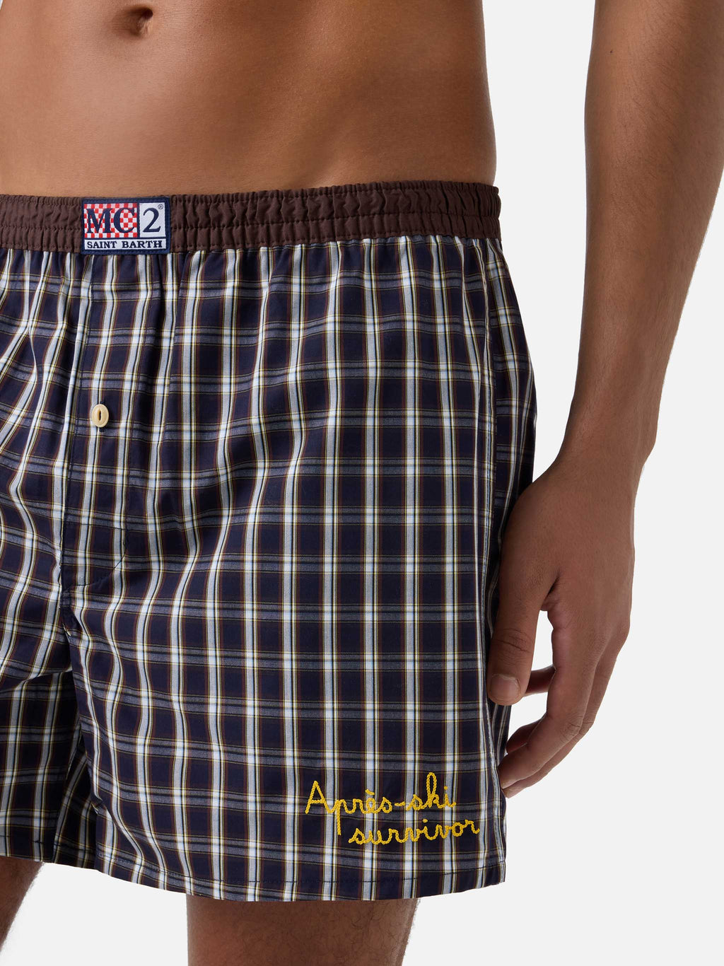 Boxer Adam blu navy in cotone con stampa tartan
