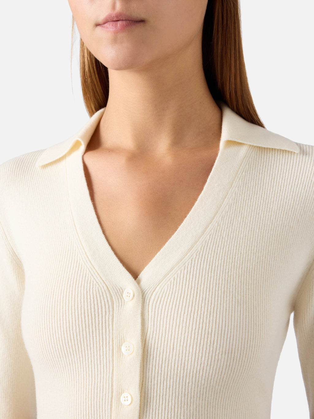Body in maglia Aelis off white in lana con collo polo