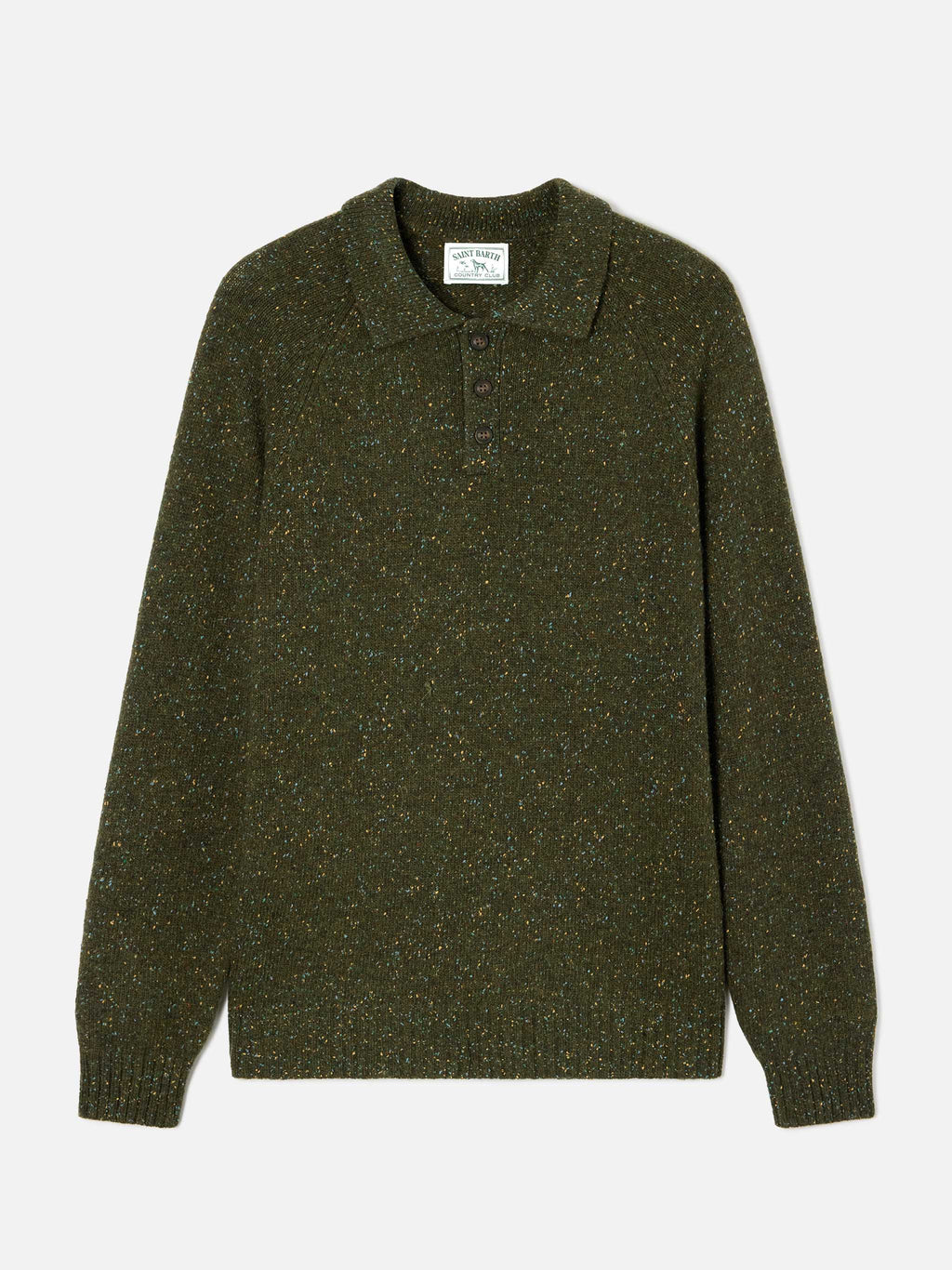 Polo in maglia Alfie verde militare in misto lana Donegal product image 1