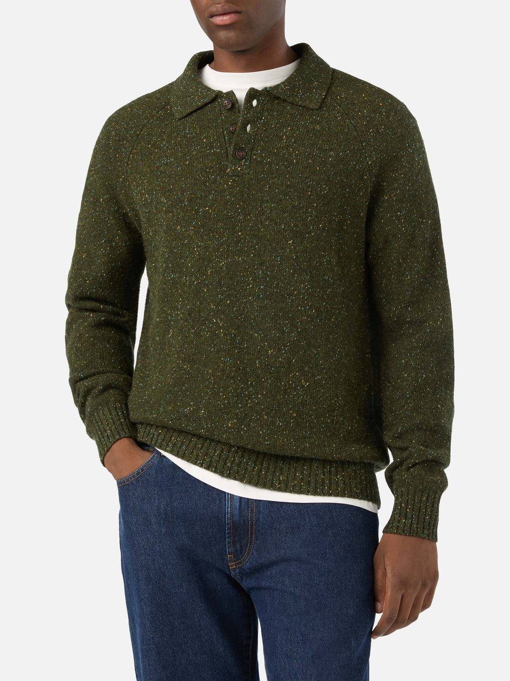 Polo in maglia Alfie verde militare in misto lana Donegal product image 2