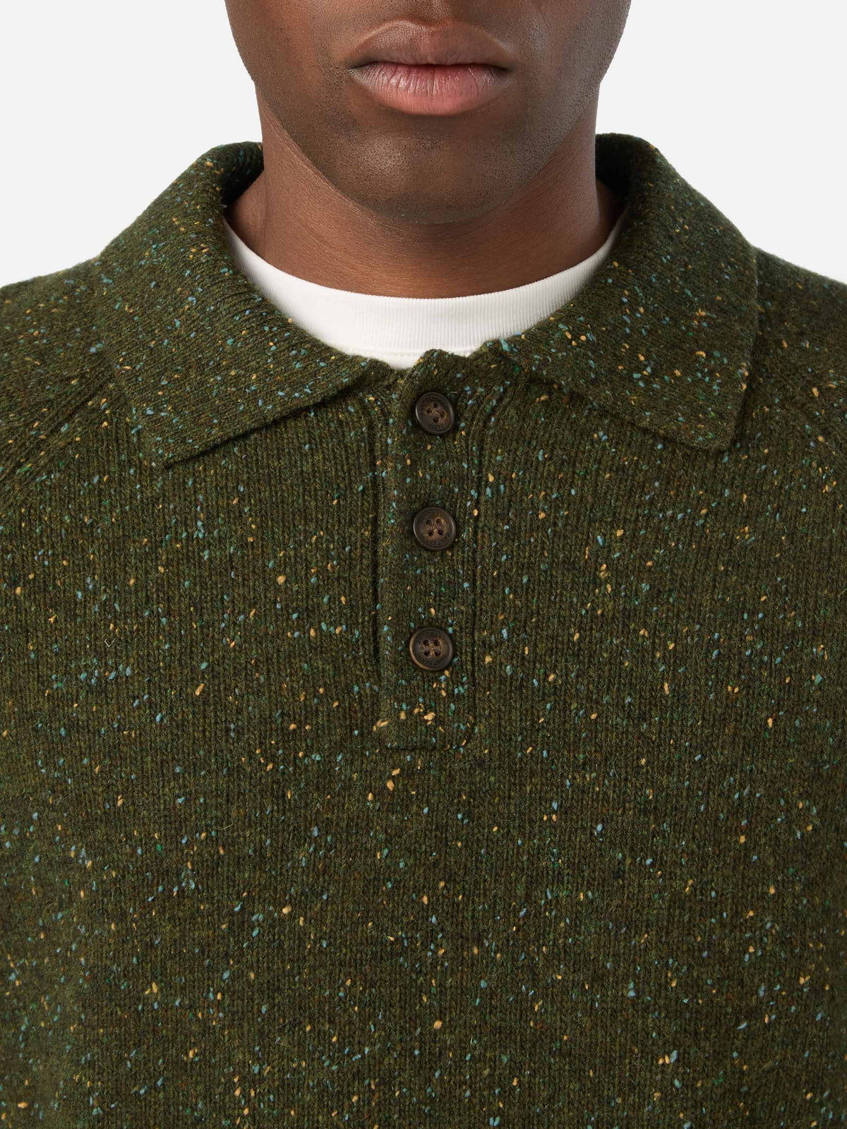 Polo in maglia Alfie verde militare in misto lana Donegal product image 3