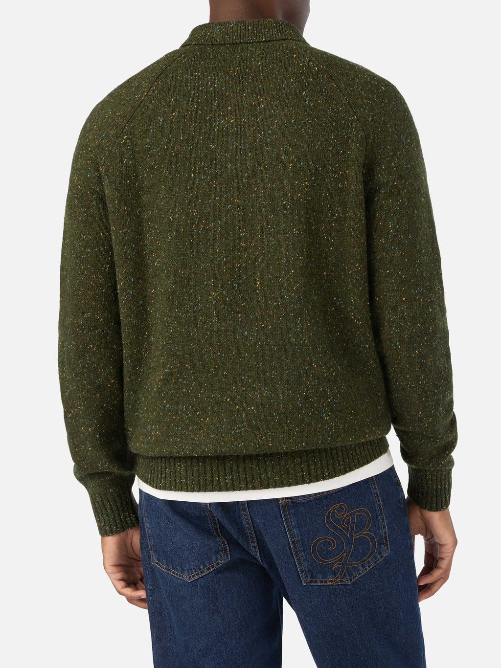 Polo in maglia Alfie verde militare in misto lana Donegal product image 4