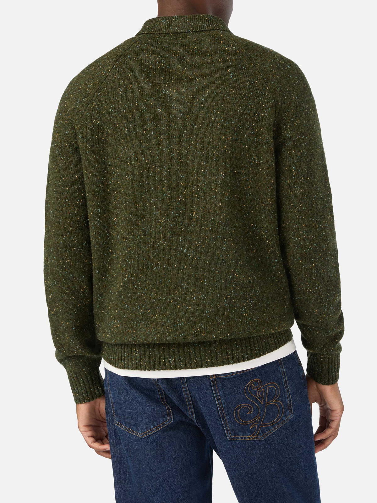 Polo in maglia Alfie verde militare in misto lana Donegal product image 4