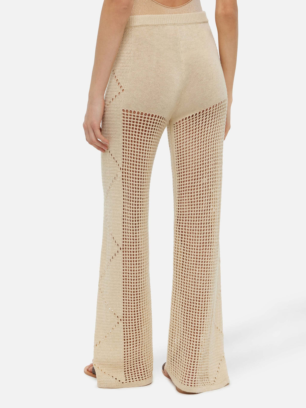 Pantaloni a zampa Alva beige in crochet