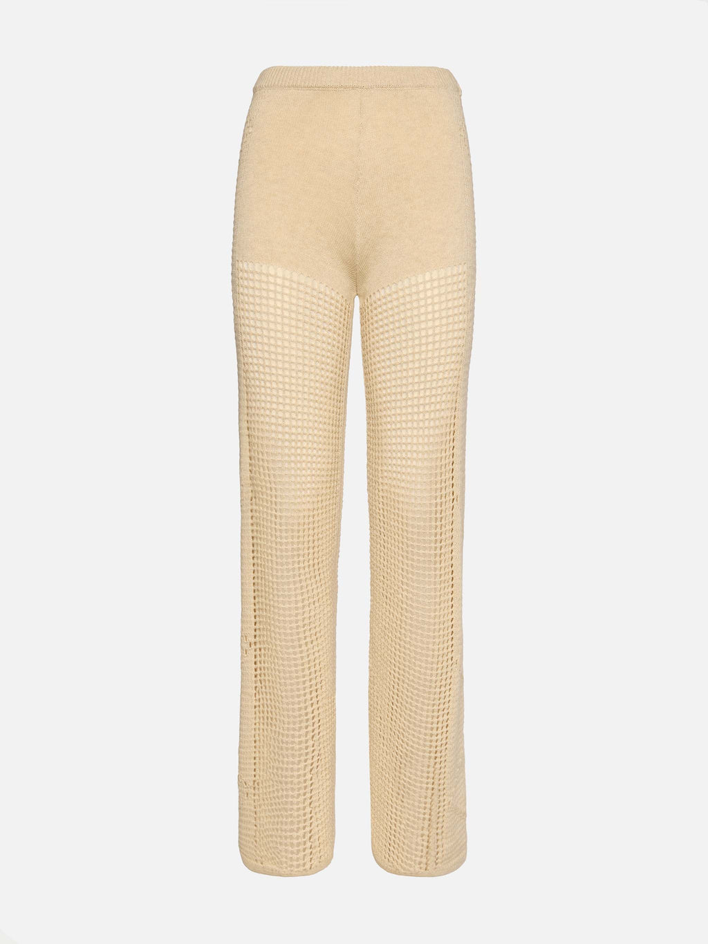 Pantaloni a zampa Alva beige in crochet