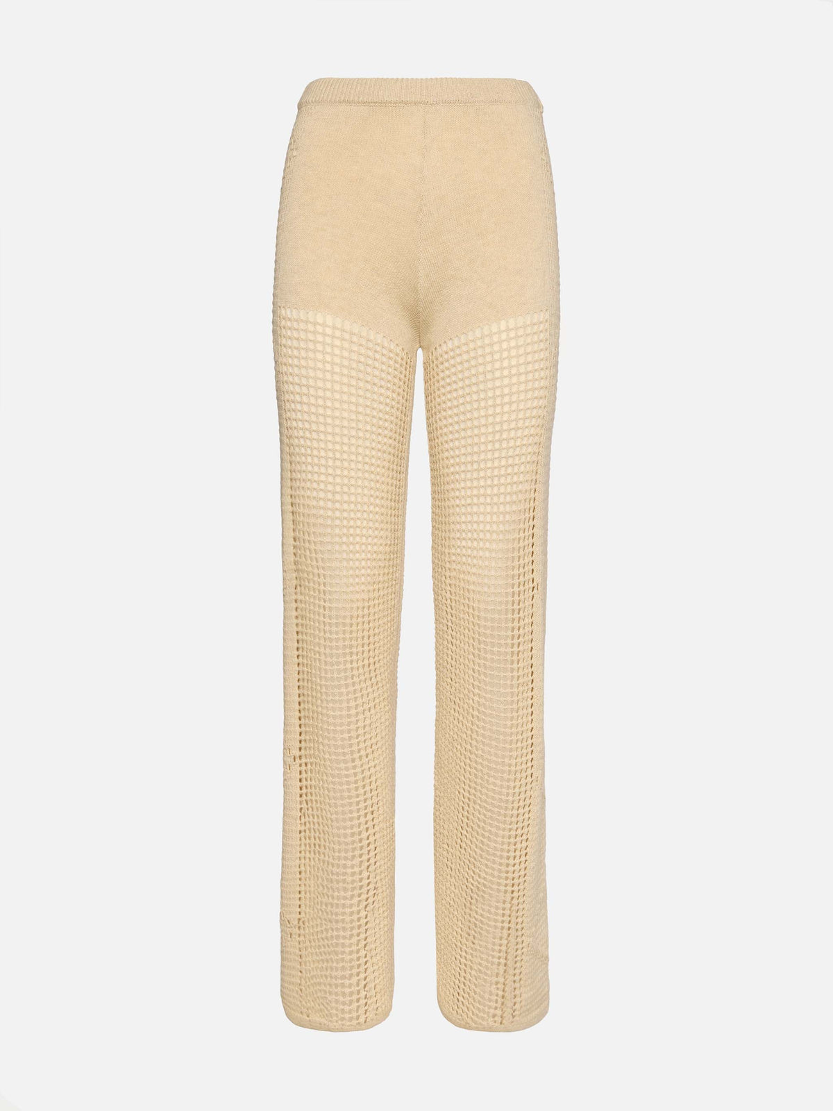 Pantaloni a zampa Alva beige in crochet