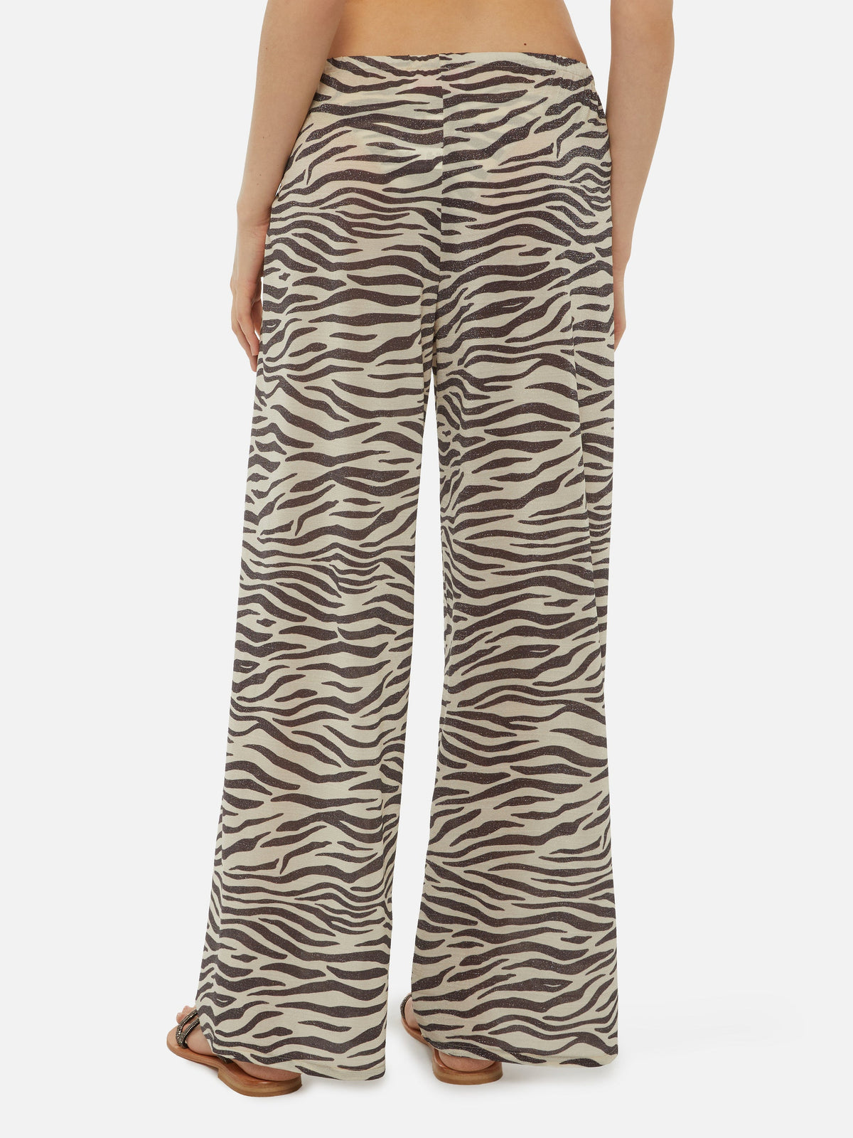 Pantaloni Amalia a gamba ampia in lurex con stampa zebrata