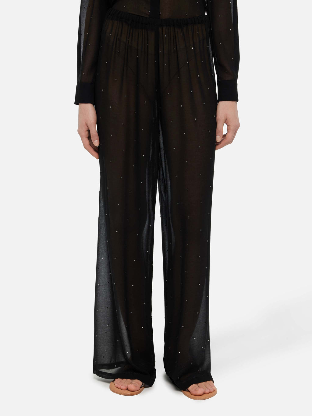 Pantaloni Amalia neri a gamba ampia con strass