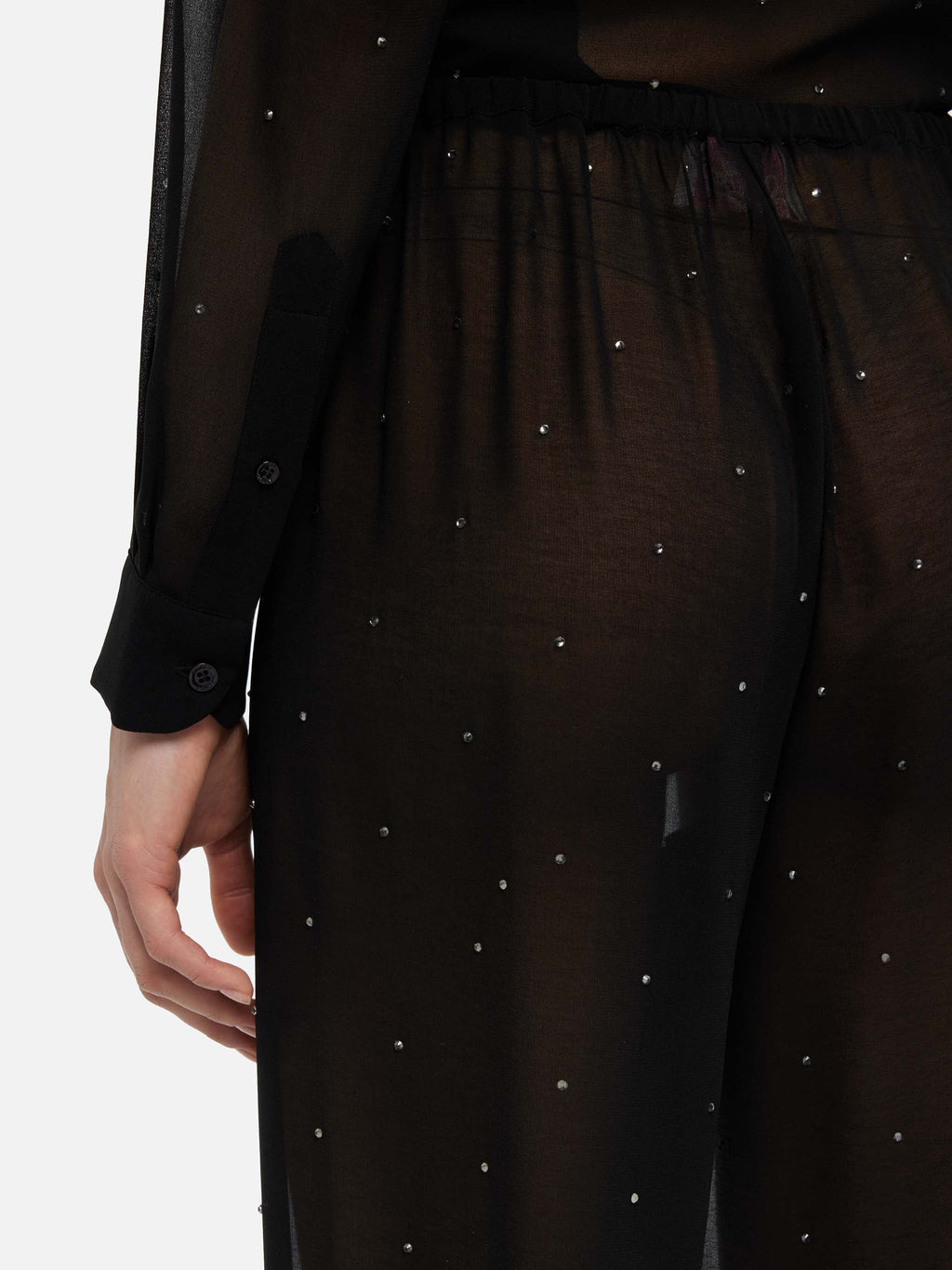 Pantaloni Amalia neri a gamba ampia con strass