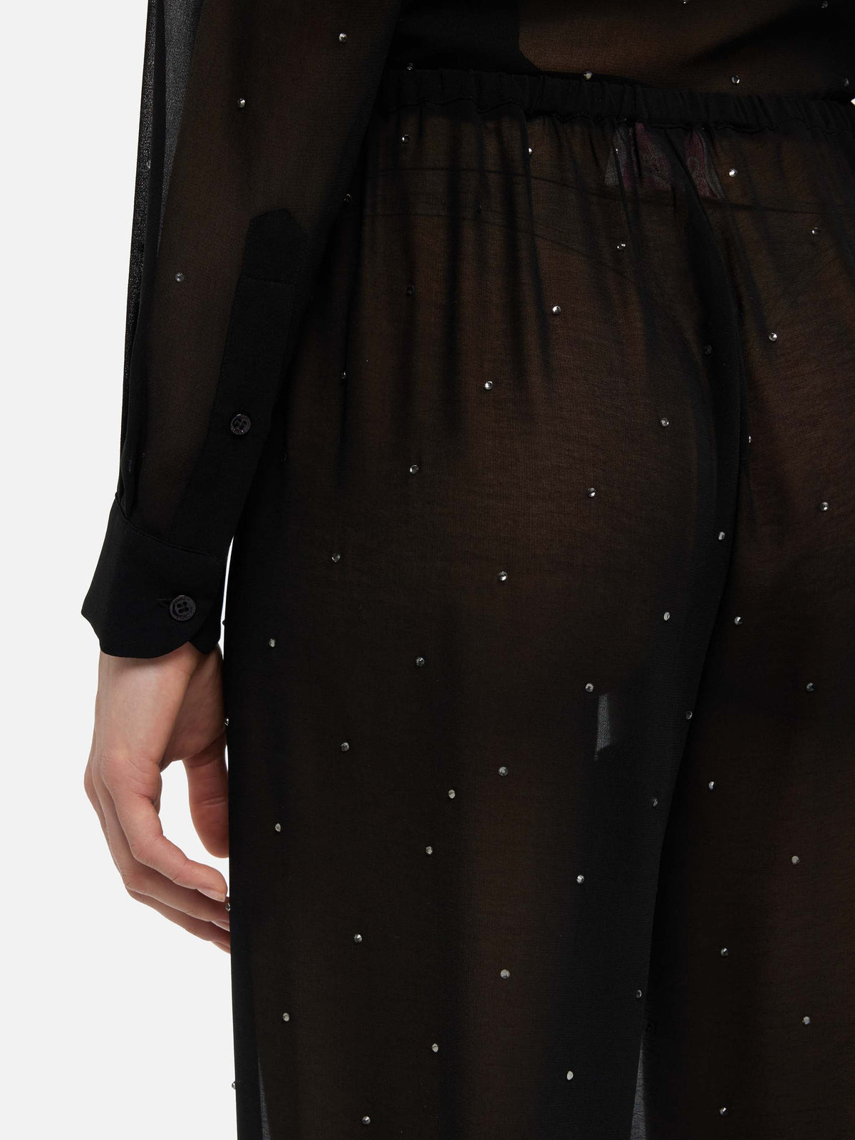 Pantaloni Amalia neri a gamba ampia con strass