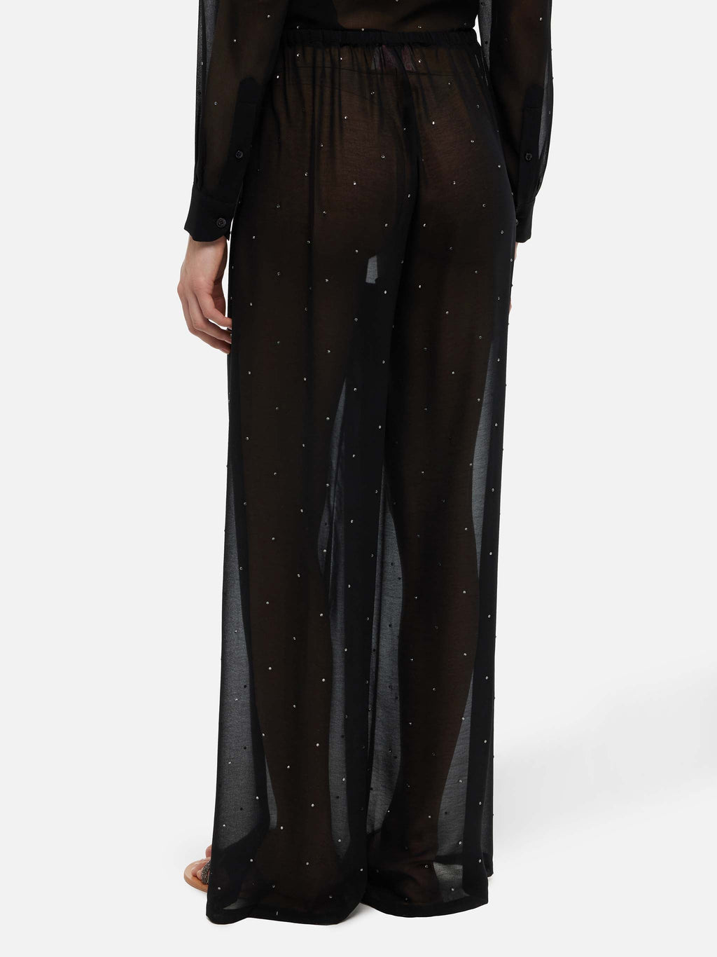 Pantaloni Amalia neri a gamba ampia con strass
