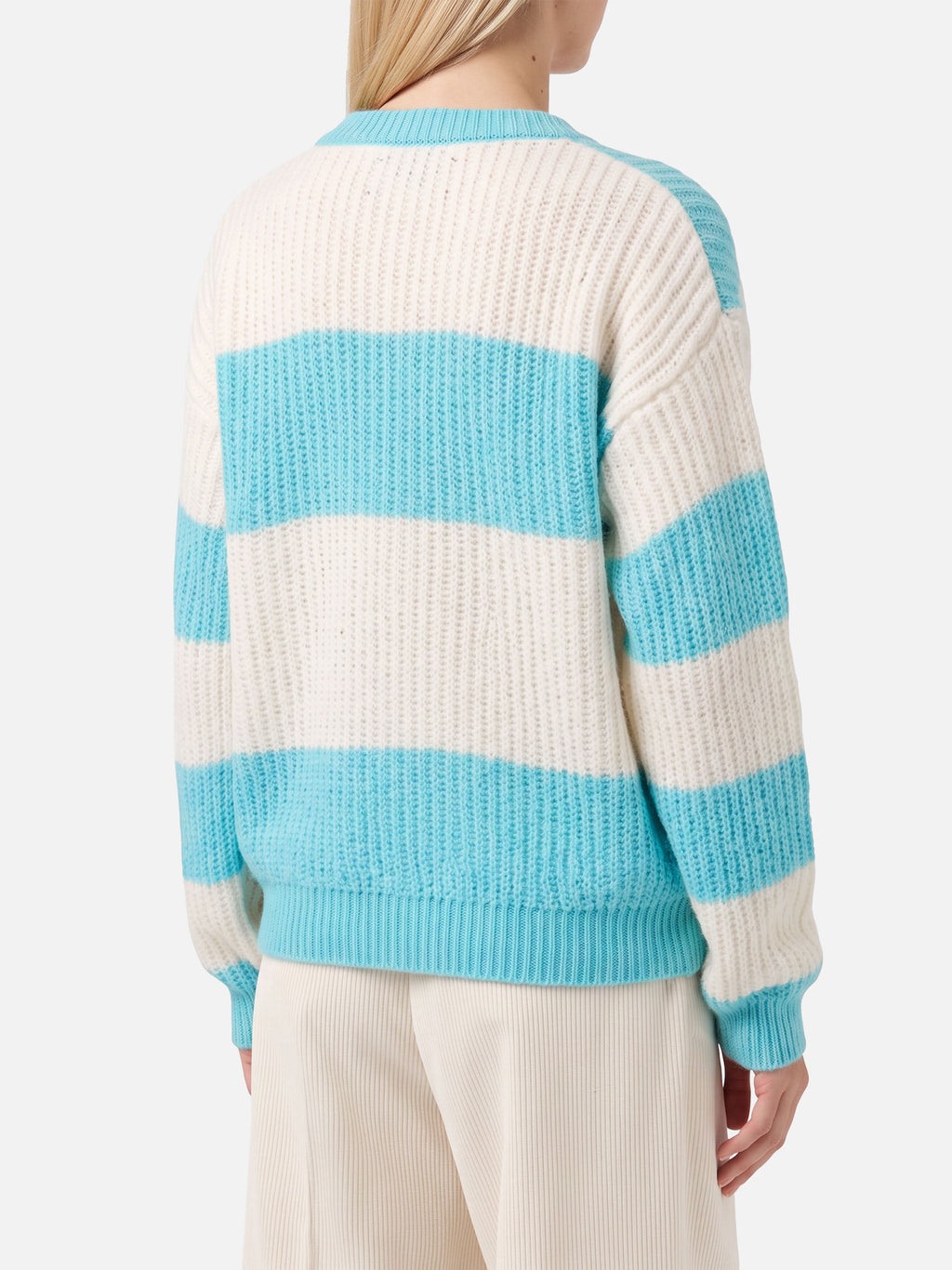 Maglione corto Annecy Soft con scollo a V e righe a costine