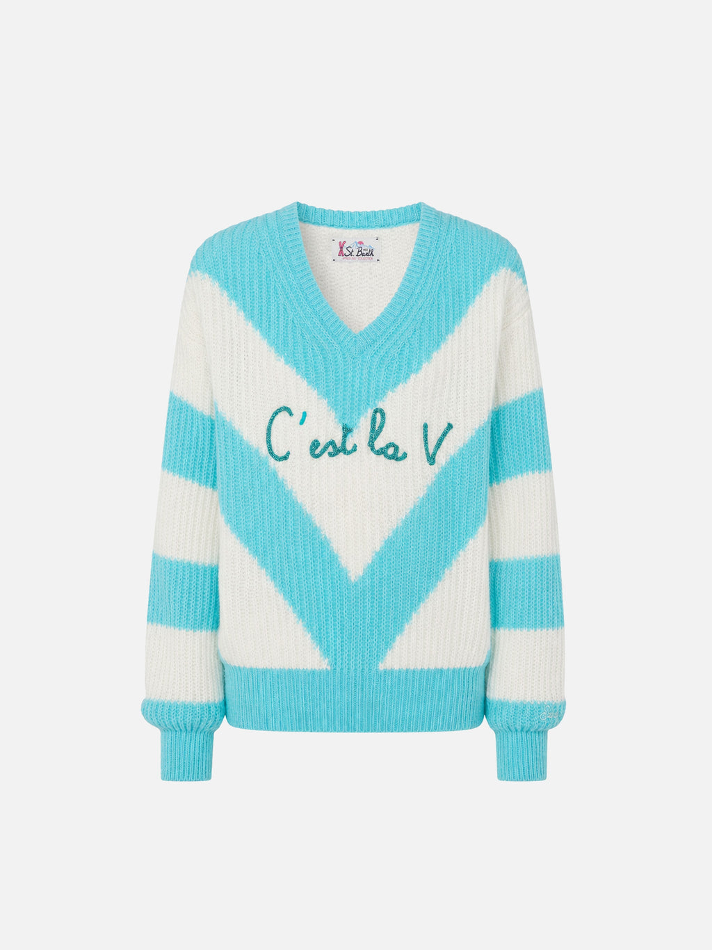 Maglione corto Annecy Soft con scollo a V e righe a costine