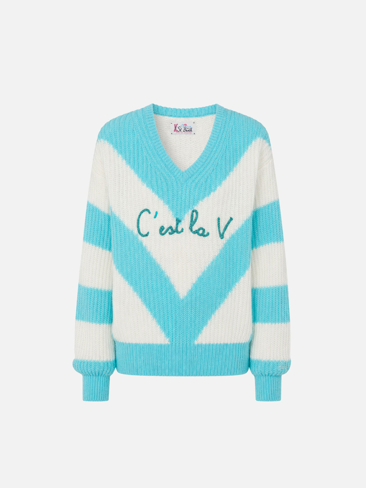 Maglione corto Annecy Soft con scollo a V e righe a costine