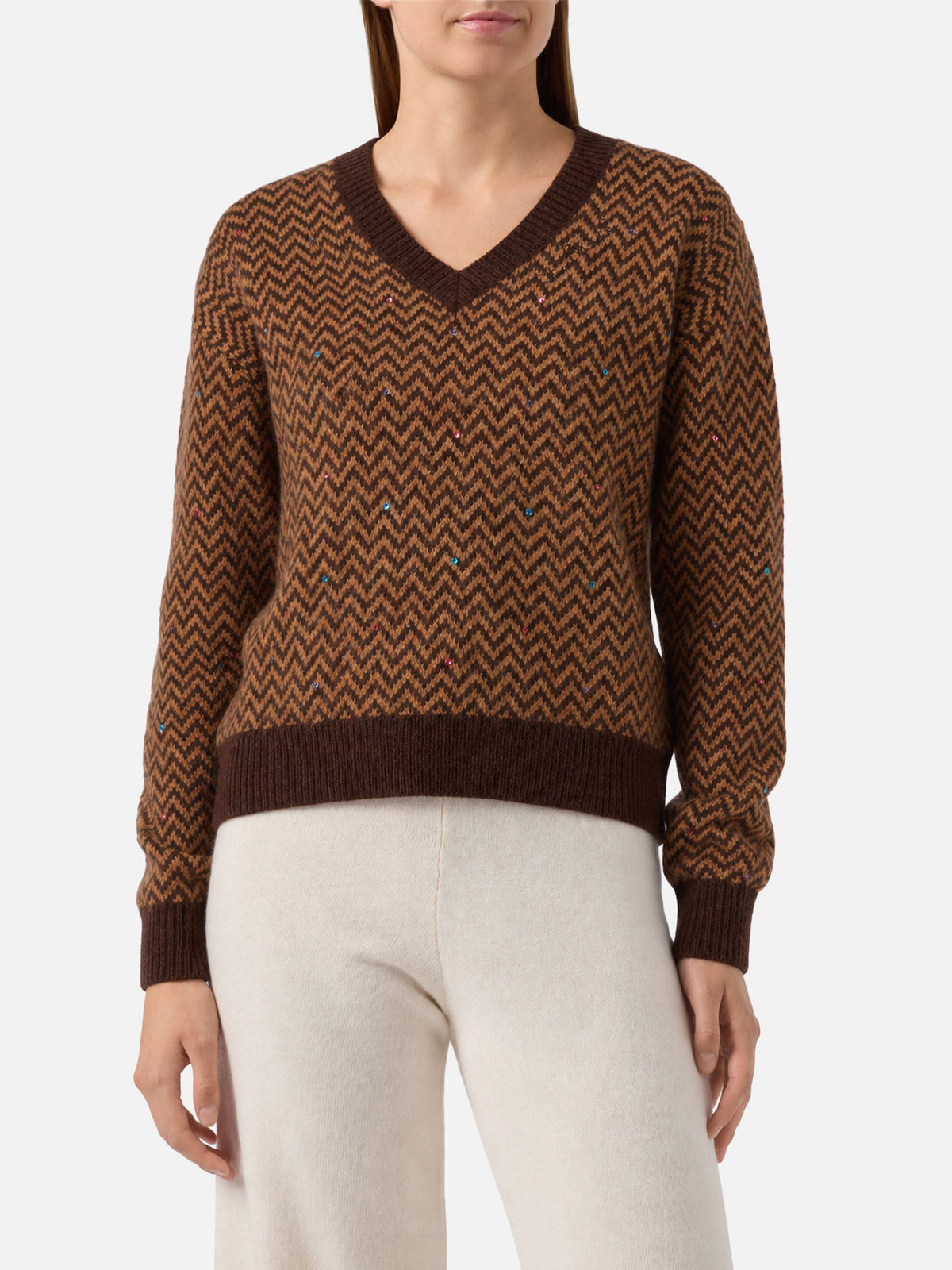 Maglione Annecy Soft con motivo a rombi e strass
