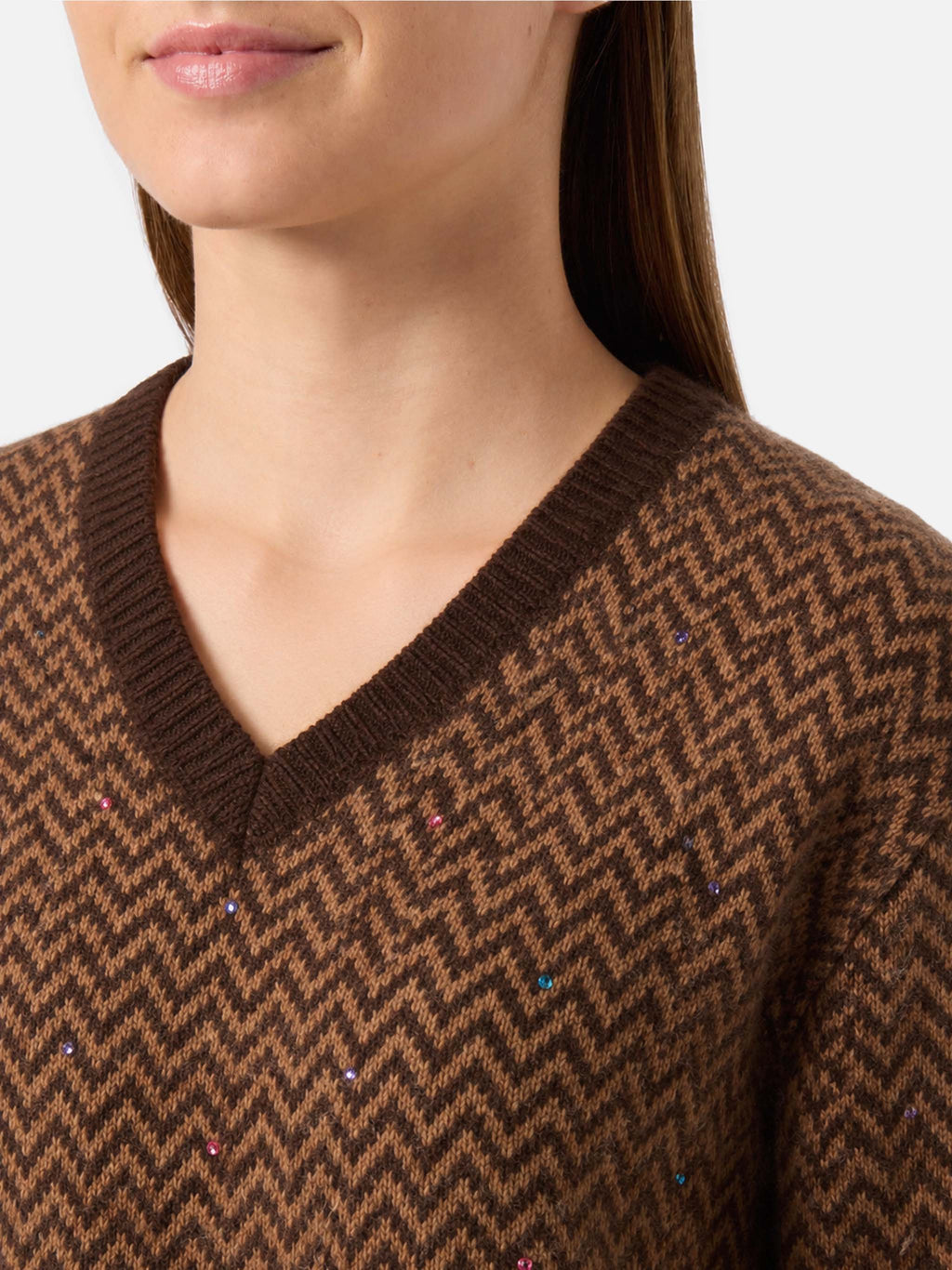 Maglione Annecy Soft con motivo a rombi e strass