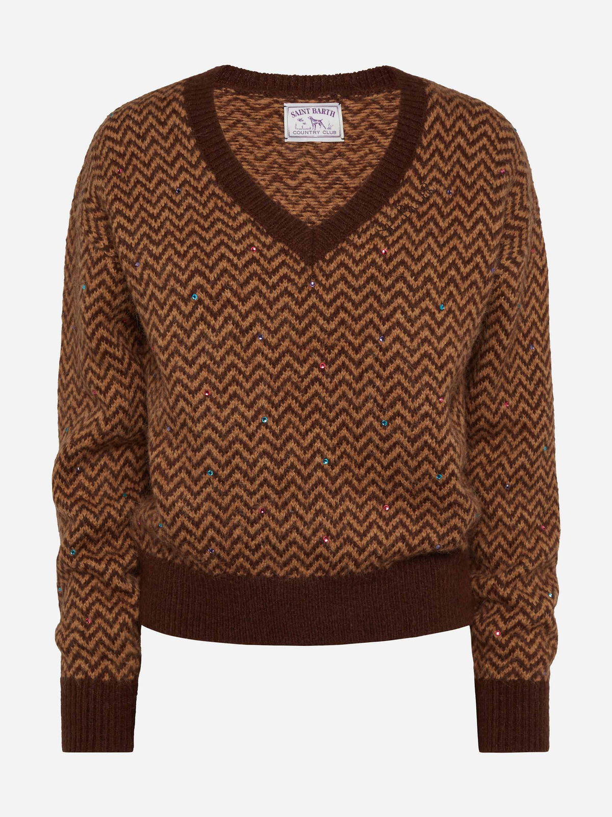 Maglione Annecy Soft con motivo a rombi e strass