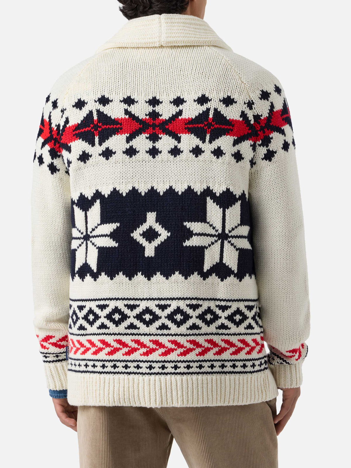 Cardigan Archer panna in misto lana e cashmere con motivo nordico