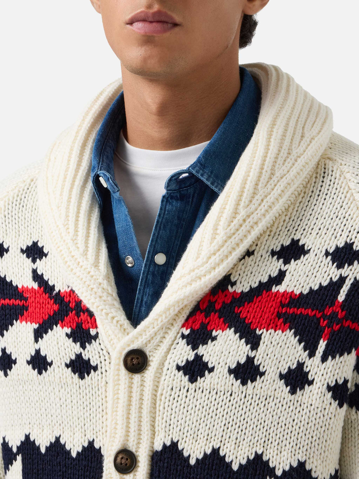 Cardigan Archer panna in misto lana e cashmere con motivo nordico