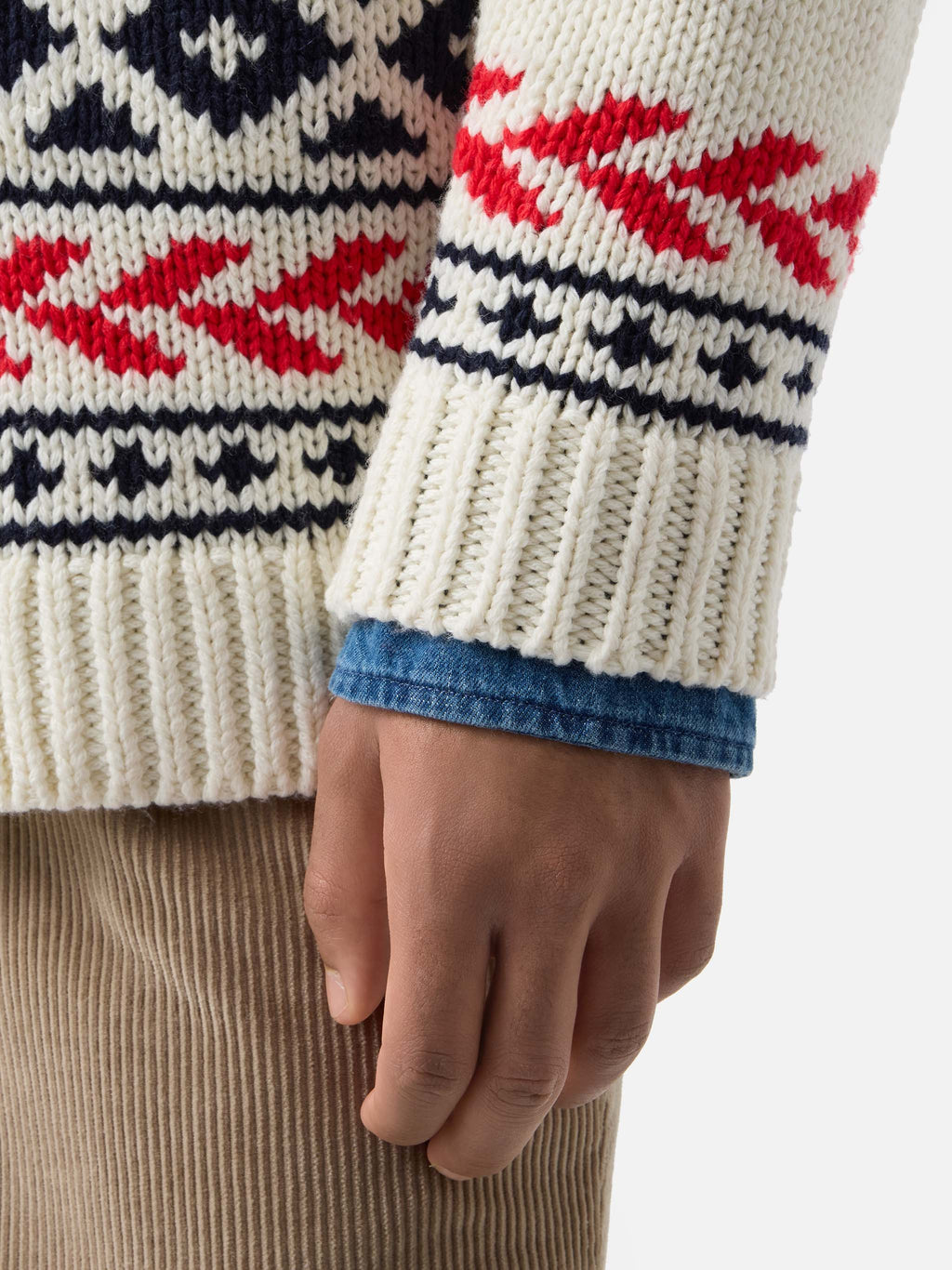 Cardigan Archer panna in misto lana e cashmere con motivo nordico