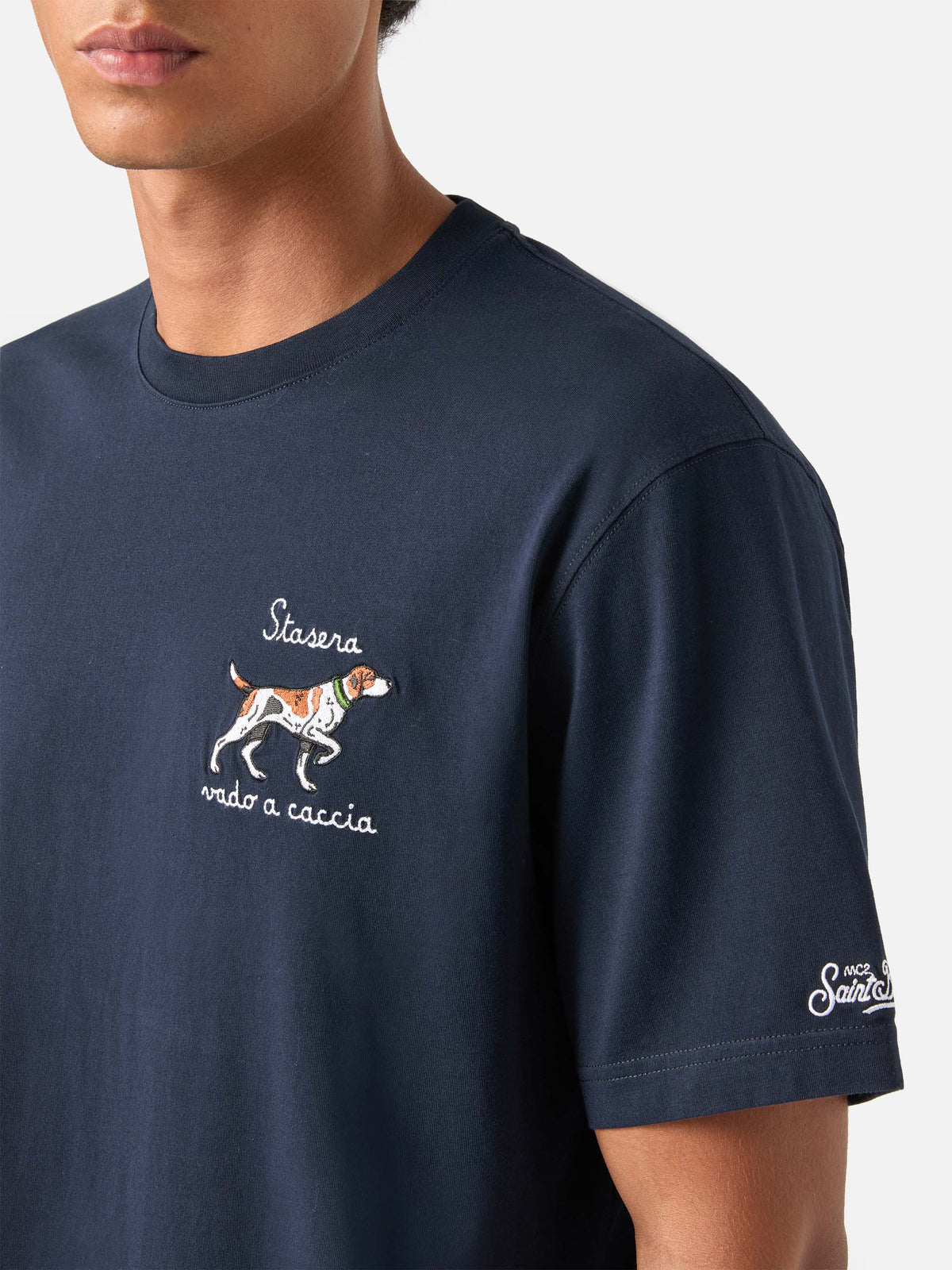 T-shirt Arnott blu navy in cotone con ricamo cane da caccia product image 2