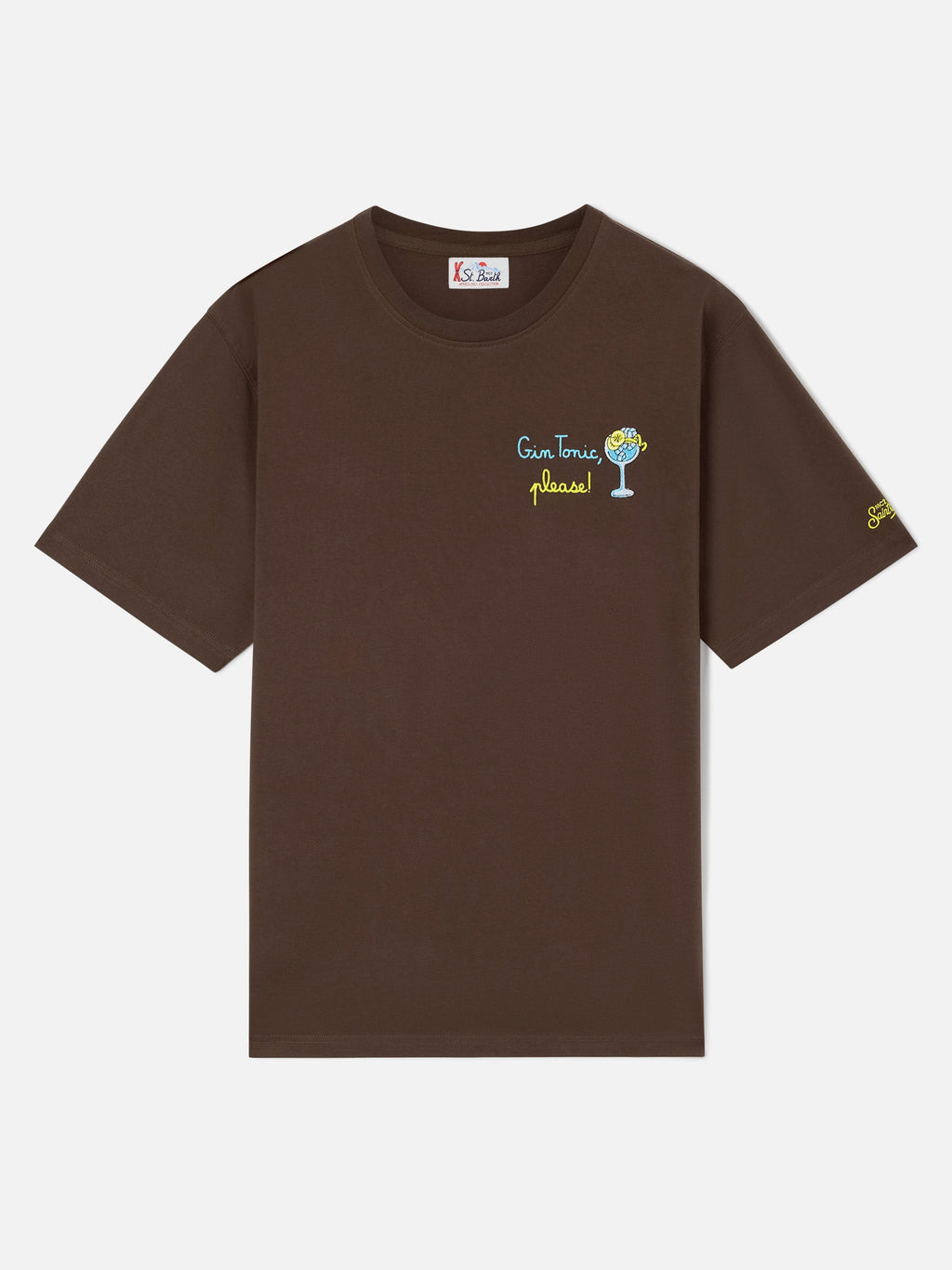 T-shirt Arnott marrone in cotone con ricamo Gin Tonic Please product image 1