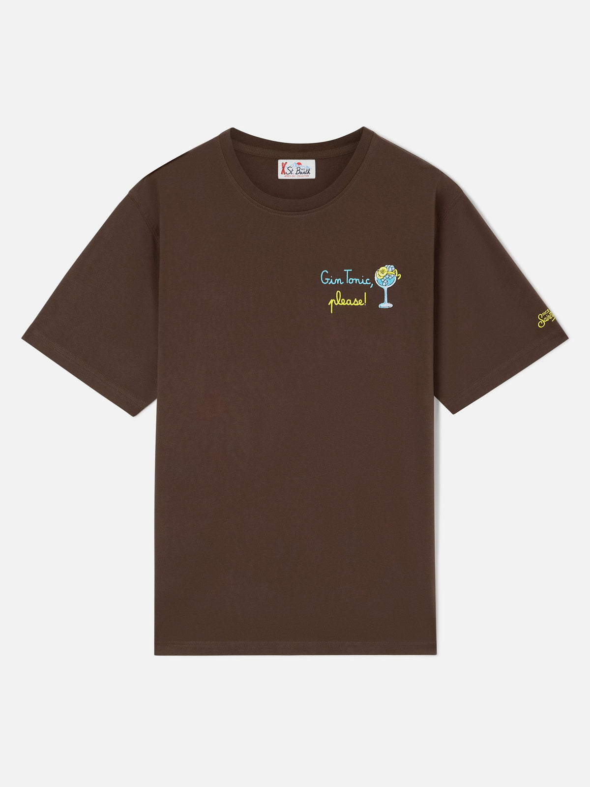 T-shirt Arnott marrone in cotone con ricamo Gin Tonic Please product image 1