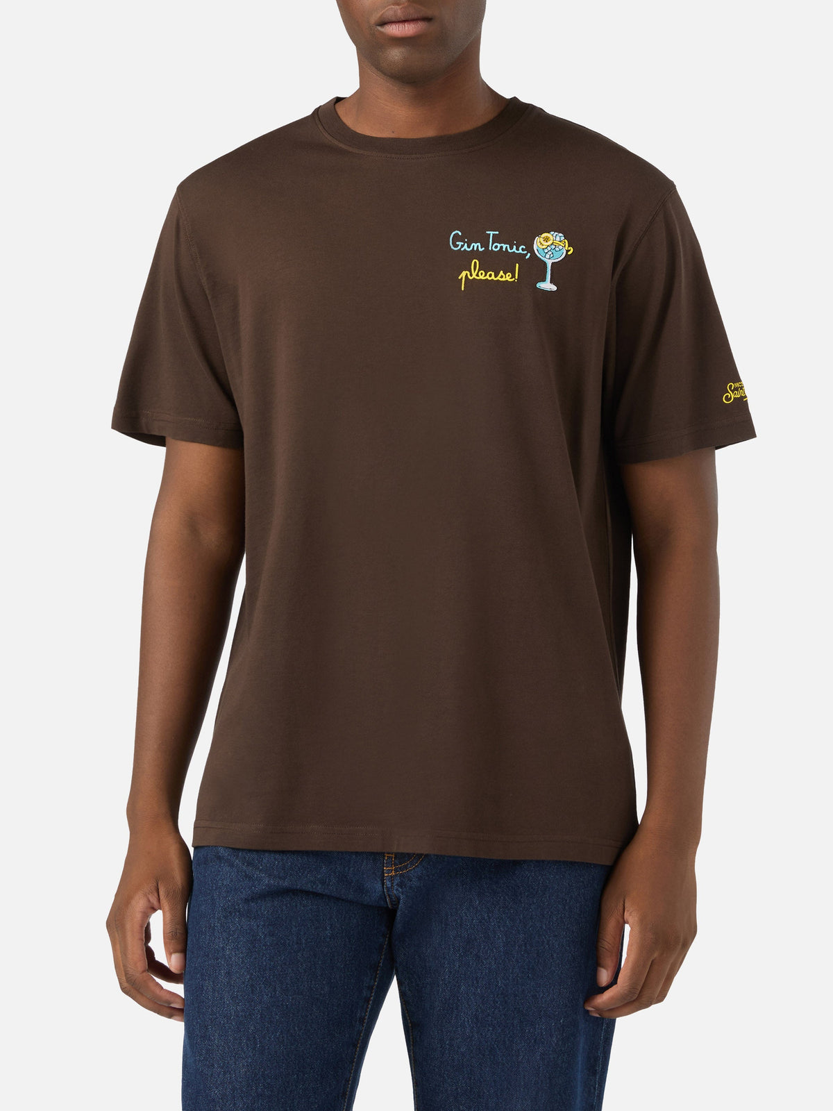 T-shirt Arnott marrone in cotone con ricamo Gin Tonic Please product image 2