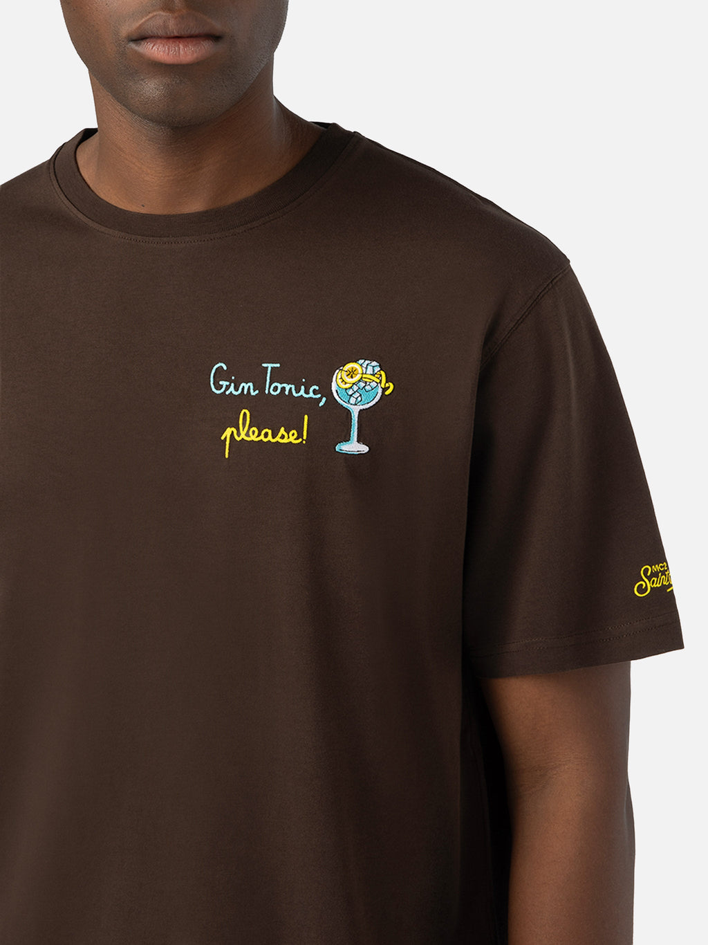 T-shirt Arnott marrone in cotone con ricamo Gin Tonic Please product image 3