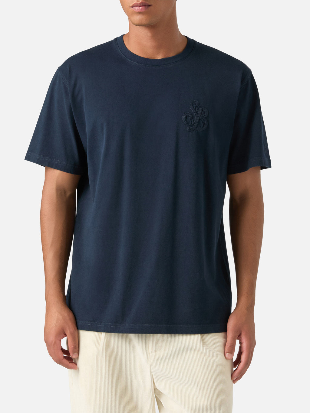 T-shirt Arnott blu navy in cotone con monogramma SB Legacy product image 1