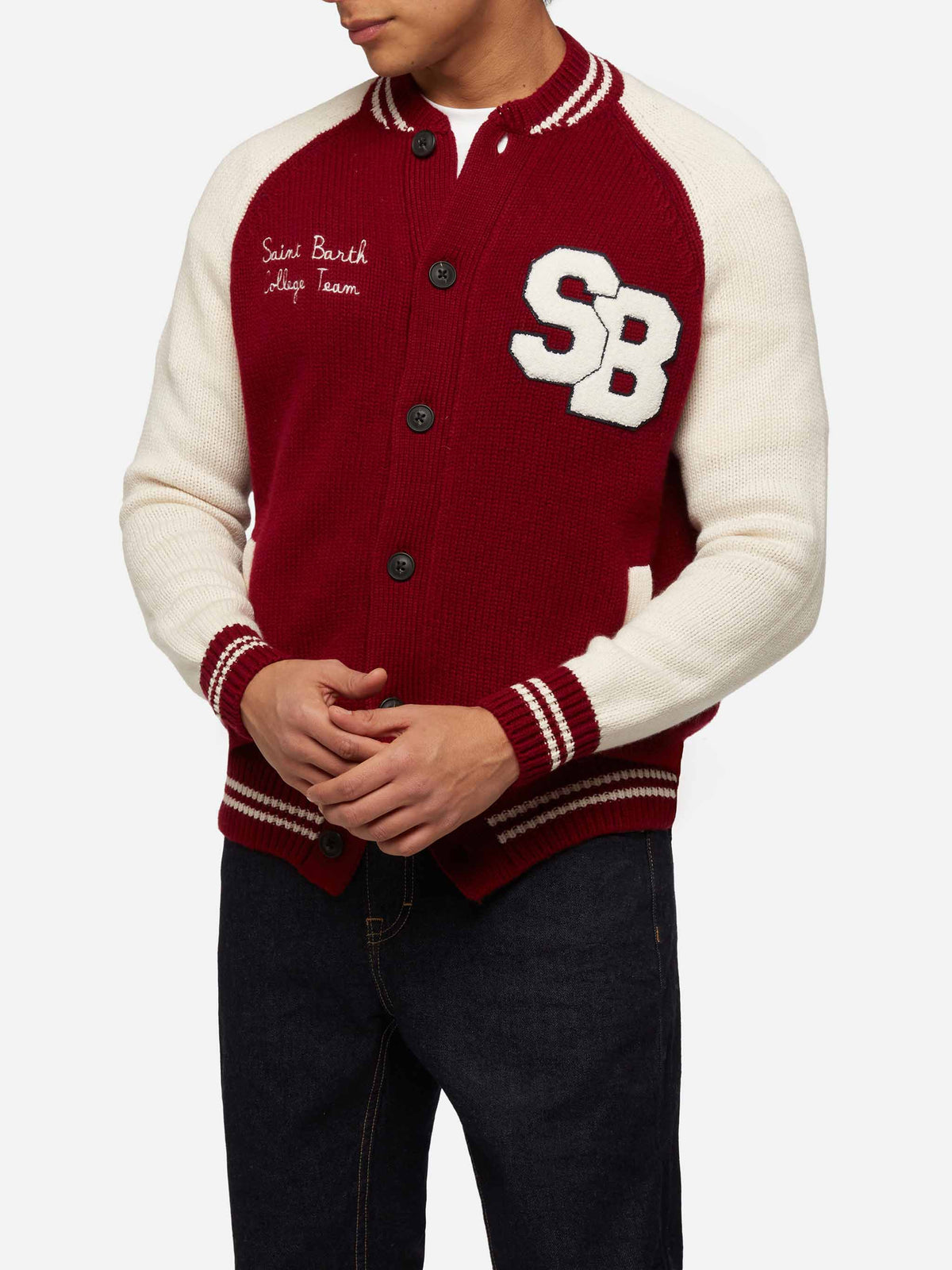 Bomber in maglia Benjamin bordeaux in stile college