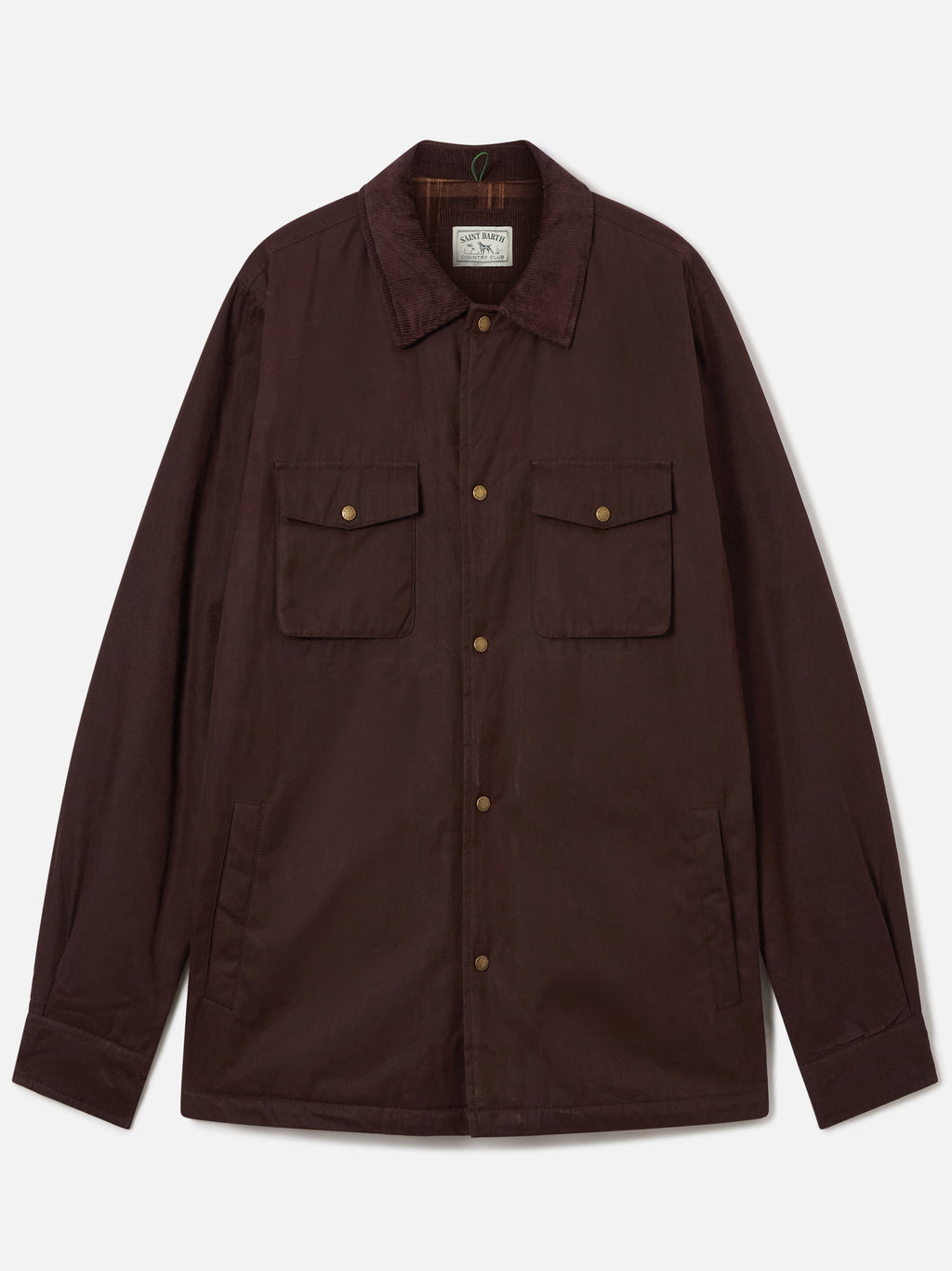 Overshirt Bexley marrone cerata con collo in velluto a costine