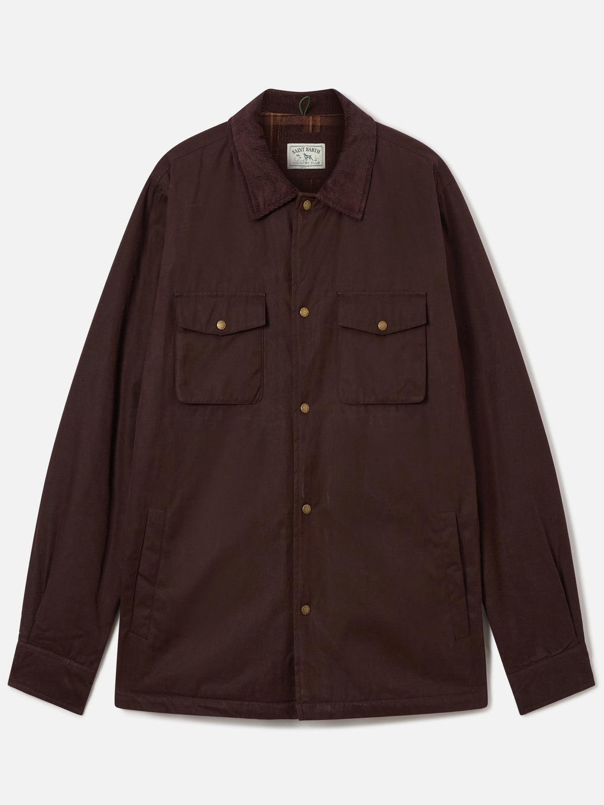 Overshirt Bexley marrone cerata con collo in velluto a costine