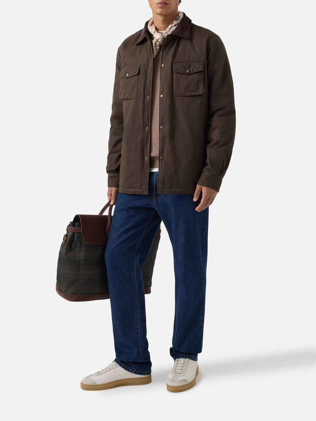 Overshirt Bexley verde militare cerata con collo in velluto a costine