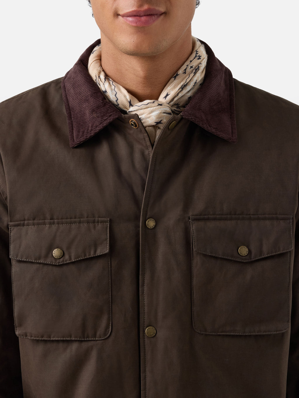 Overshirt Bexley verde militare cerata con collo in velluto a costine