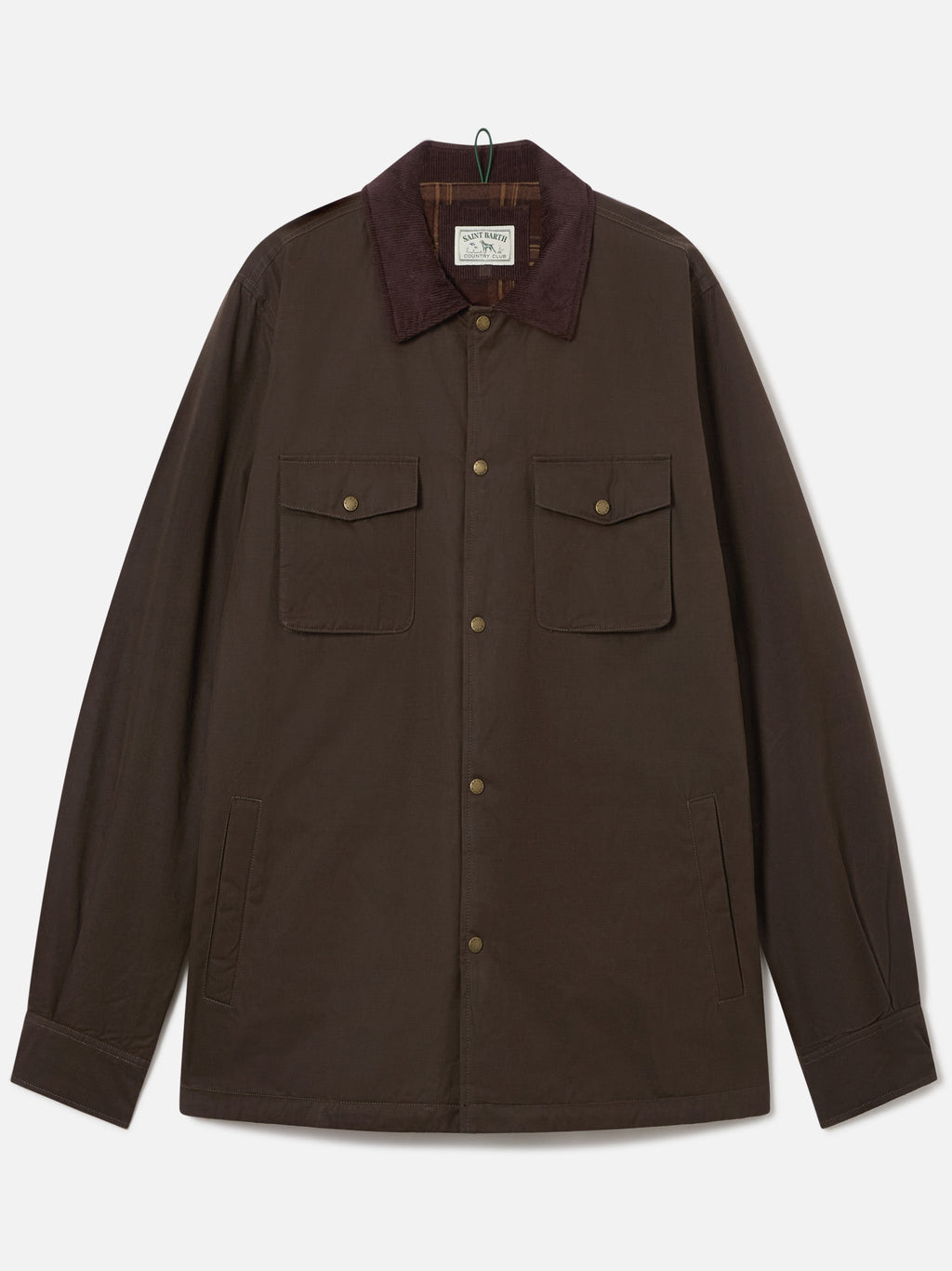 Overshirt Bexley verde militare cerata con collo in velluto a costine